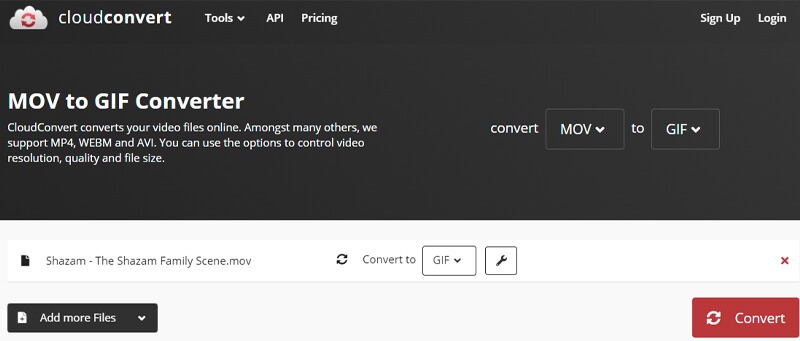 CloudConvert MOVをGIFに変換