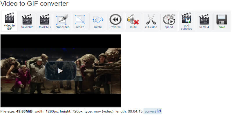 Ezgif MOVをGIFに変換