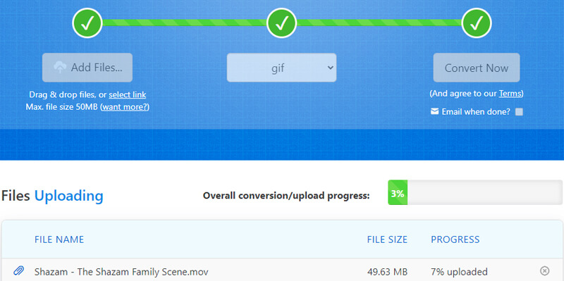 Zamzar MOVをGIFに変換