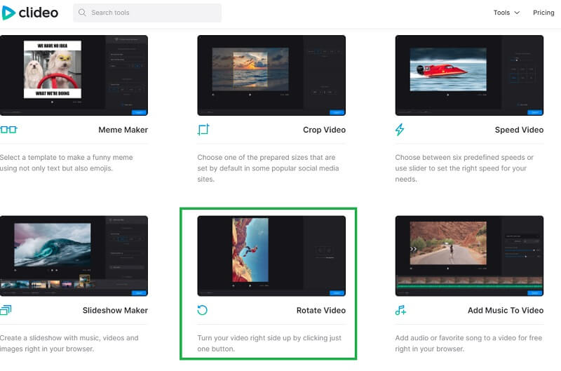 Clideo 動画回転機能
