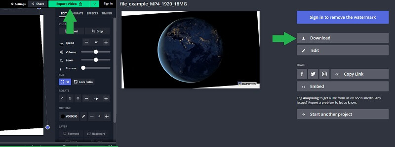 Kapwing 出力動画の書き出し