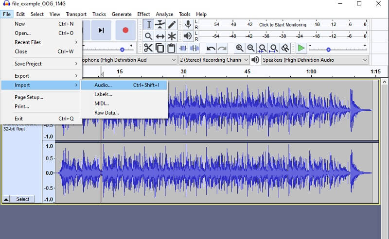 Audacity インポート オーディオ OGG から WAVへ