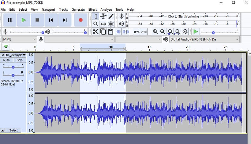 Audacity インターフェース ミュージックカッター