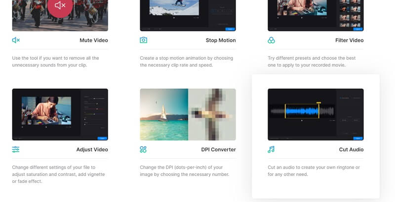 Clideo オーディオカットオプションで MP3 ファイルをトリミング