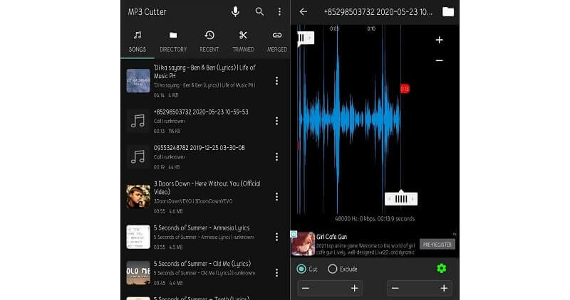 MP3 Cutter インターフェース オーディオトリマー