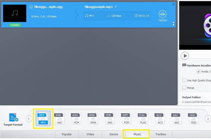 Video Proc OGGファイルをアップロード OGGからMP3へ