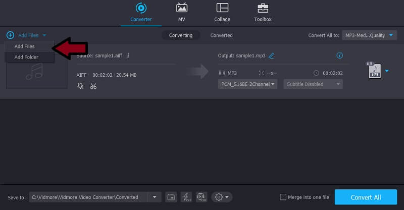 Vidmore Vc AIFFをアップロード AIFFからMP3へ