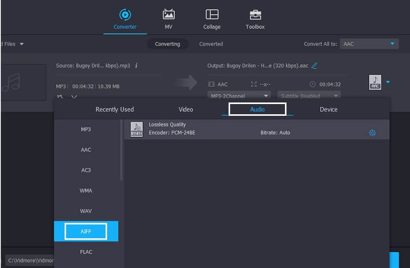 Vidmore で AIFF を選択