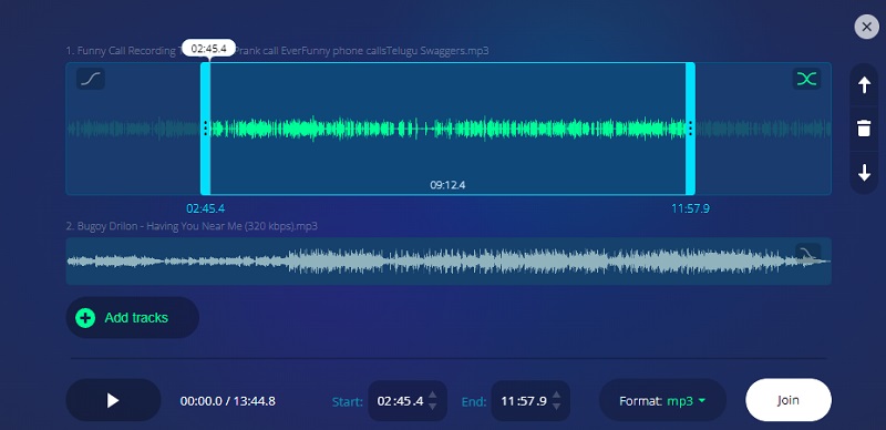 123appsでMP2ファイルをカット＆結合