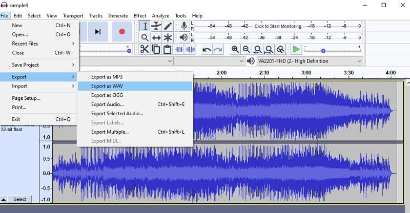 Audacity M4RをWAVに変換