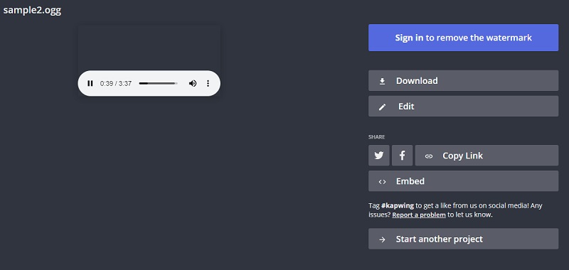 Kapwing 編集済み音声ファイルの保存