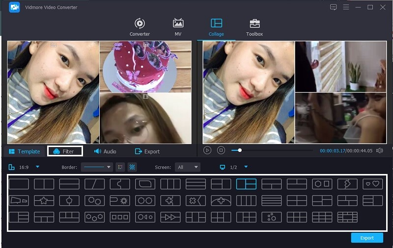 Vidmore テンプレート選択