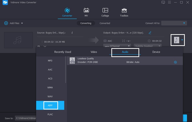 Vidmore 形式の選択