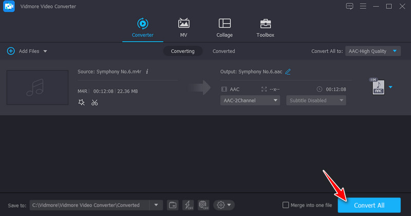 Vidmore M4RをAACに変換
