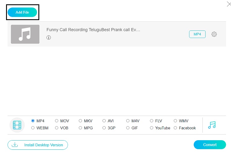 Vidmore オンライン版 ファイル追加