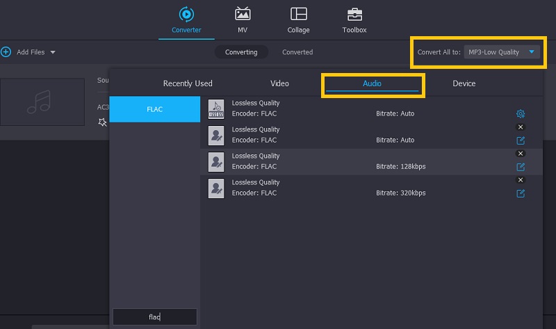 Vidmore FLAC形式を選択
