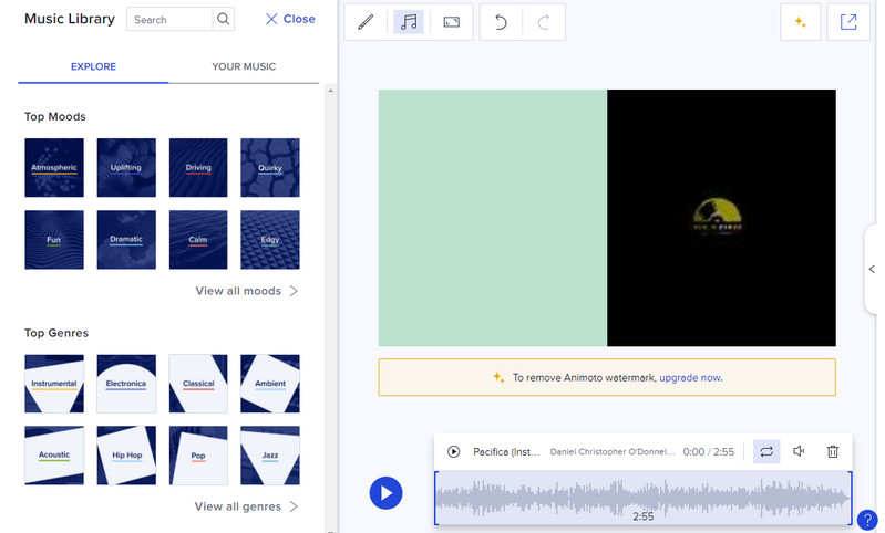 Animoto 音声差し替え画面