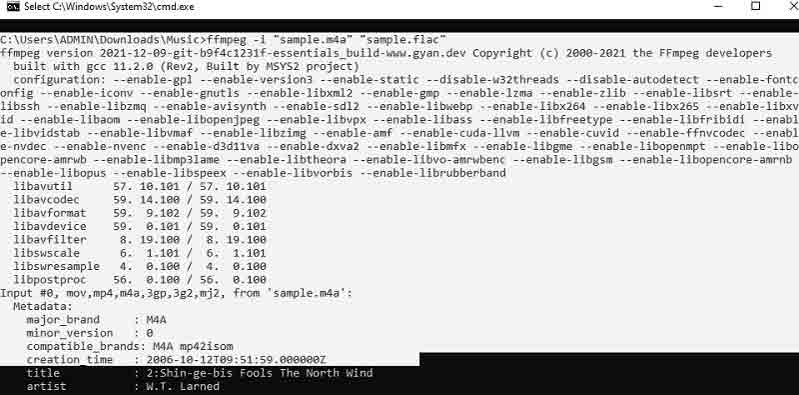 FFMPEG で M4A を FLAC に変換