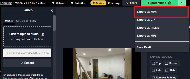 Kapwing 出力ファイルを書き出し