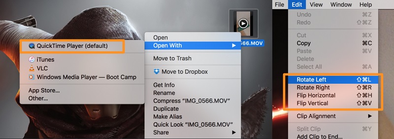 QuickTime でビデオクリップを回転