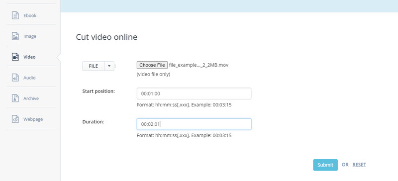 Aconvert.com で動画をカット