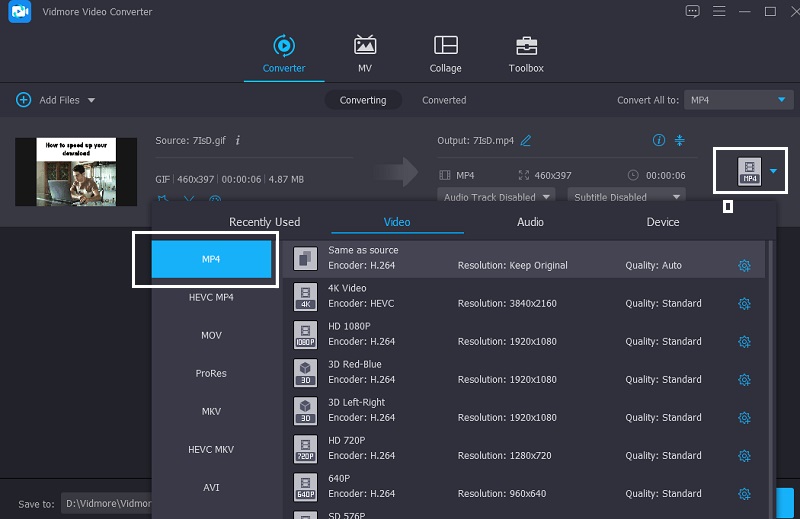MP4形式を選択 Vidmore