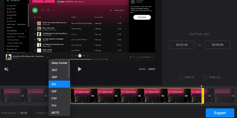 Clideo カットインターフェース