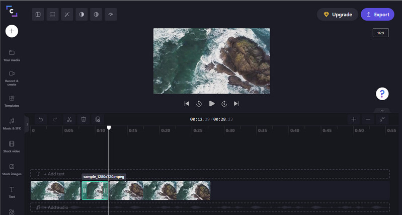 ClipChamp 編集画面