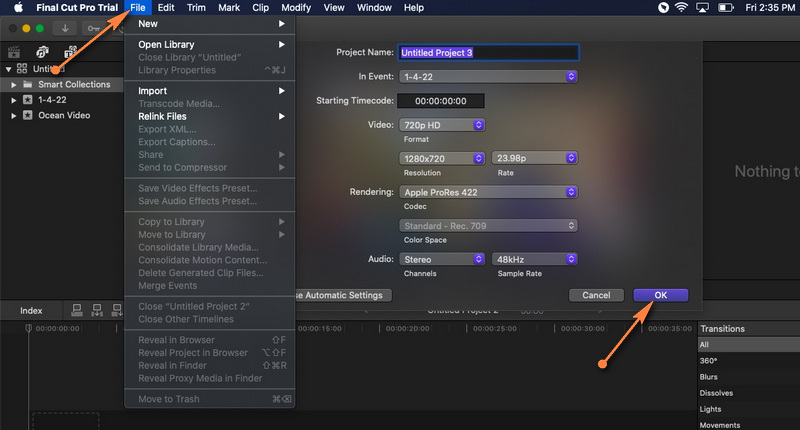 Final Cut 新規プロジェクト