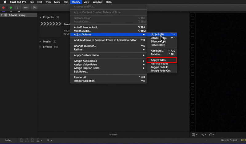 Final Cut Pro フェード効果