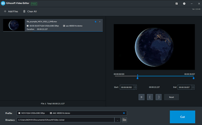 GIHOSOFT Video Editor のインターフェース