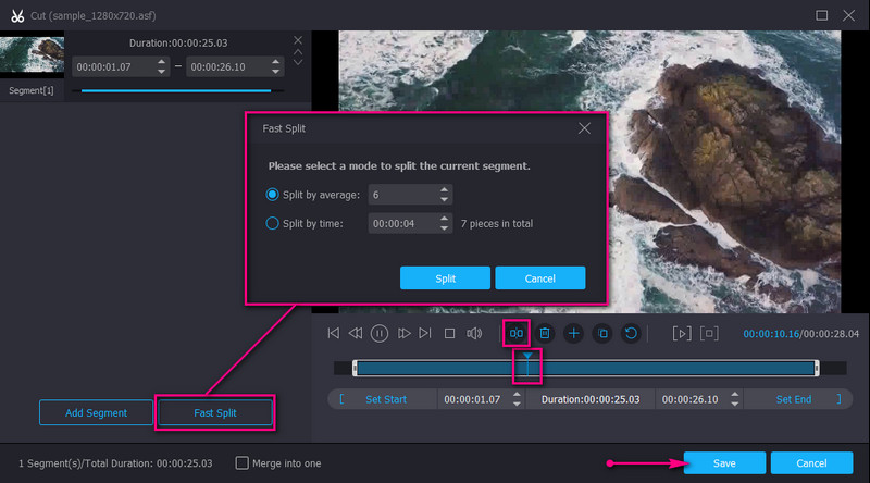 Vidmore ASFカット画面