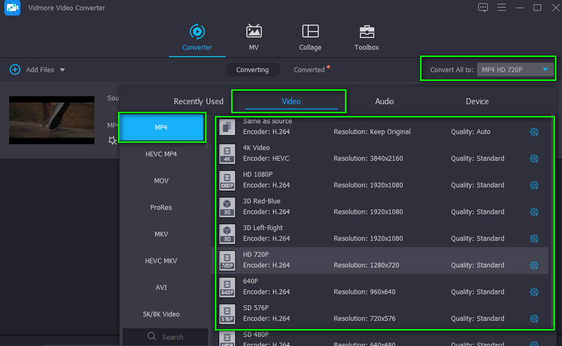 Vidmoreで形式を選択