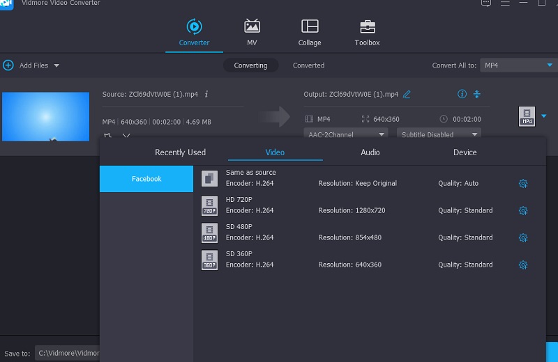 Facebookを選択 Vidmore