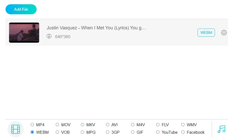 Vidmore OnlineでWebMを選択
