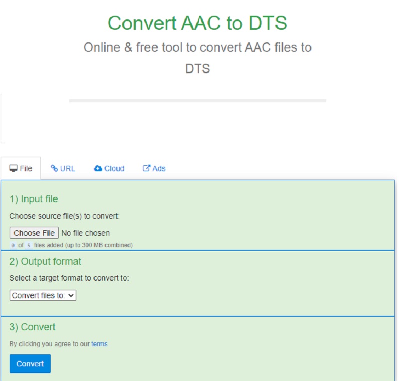 FreeFileConvert で AAC を DTS に変換