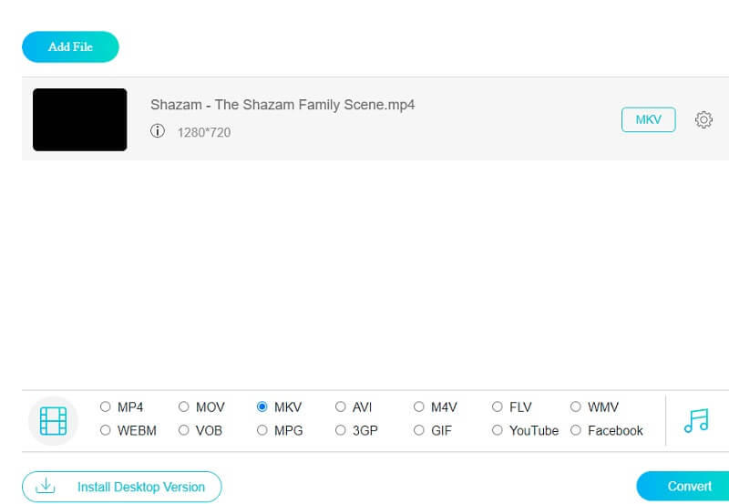 VidmoreオンラインにMKVを追加