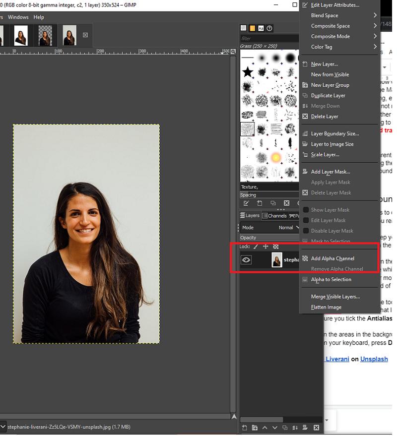GIMP アルファチャンネル