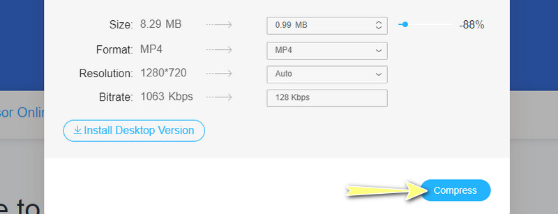 圧縮開始をクリック