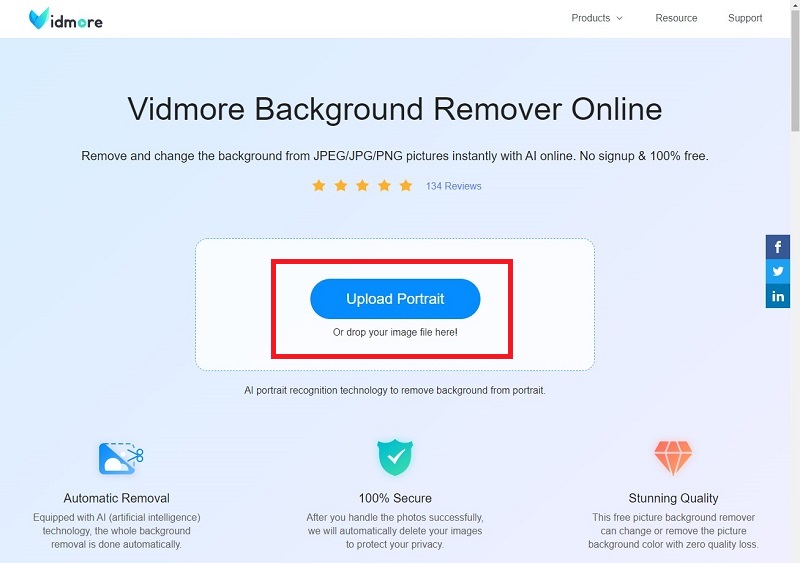 Vidmore 写真アップロード画面