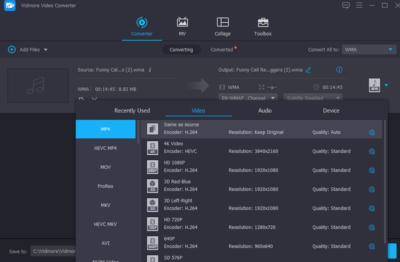 MP4 を選択 Vidmore