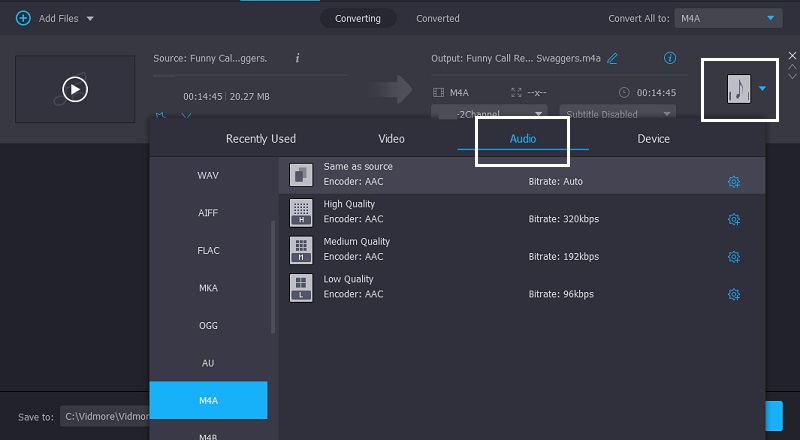 M4A を選択 Vidmore