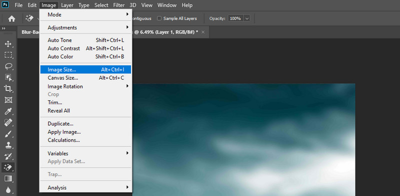 画像解像度（Image Size）オプションにアクセス