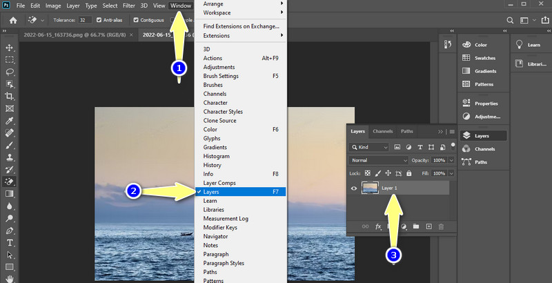 レイヤーオプションにアクセス