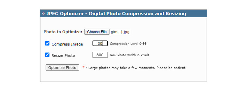 JPEG Optimizer インターフェース