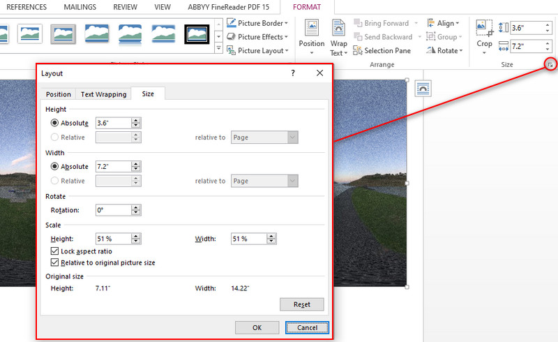 レイアウトメニューにアクセス