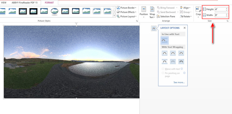 幅と高さのオプションにアクセス