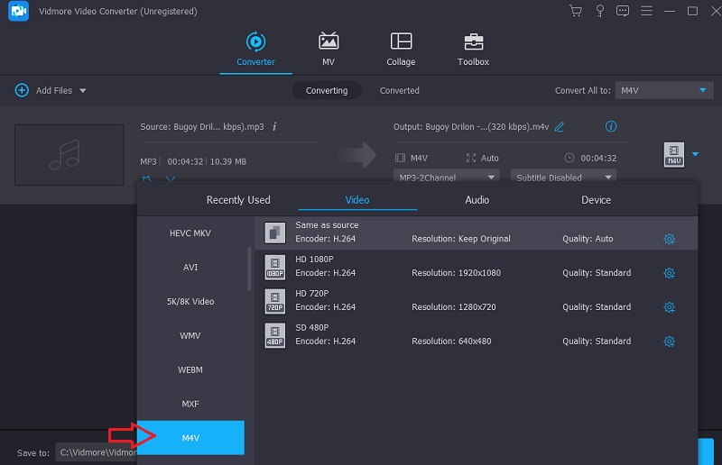 M4V を選択 Vidmore