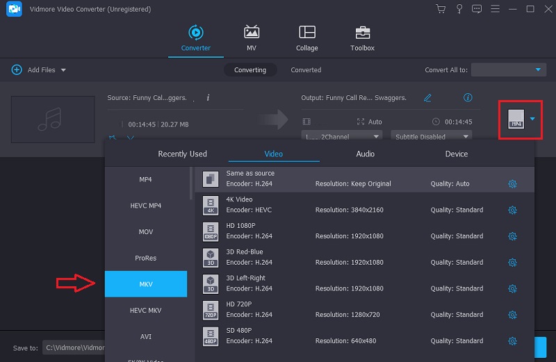MKV を選択 Vidmore