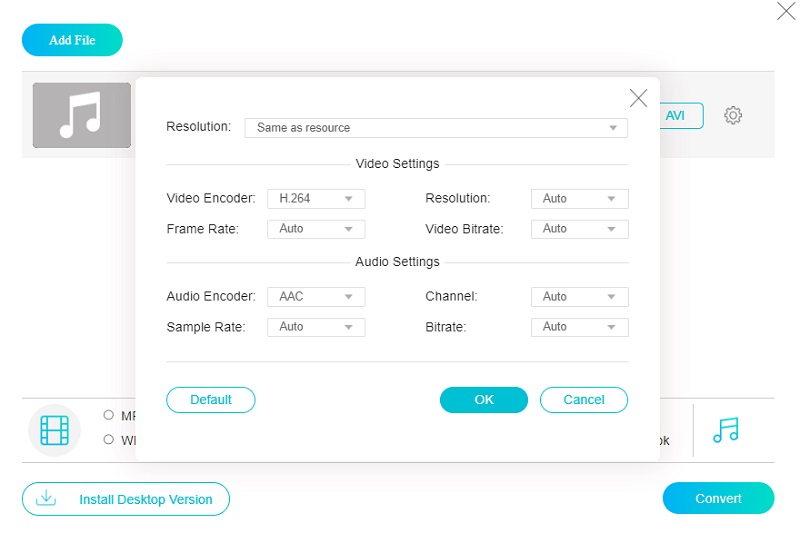 FLAC から AVI へ FreeConvert